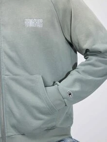 FORM&CHAOS Men's Letter Print Zipper Casual Daily Hoodie - Green - View 7