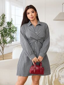 SHEIN EZwear 大尺碼女款格子休閒優雅派對早午餐正式夏季旅行連身裙 秋冬黑色鄉村風聖誕穿搭洋裝 - 彩色 - 查看 7