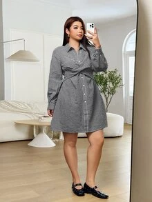 SHEIN EZwear 大尺碼女款格子休閒優雅派對早午餐正式夏季旅行連身裙 秋冬黑色鄉村風聖誕穿搭洋裝 - 彩色 - 查看 5