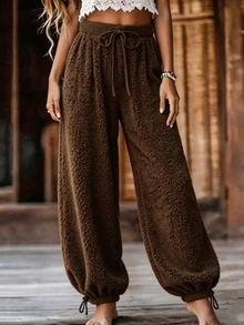 Holdful Holdful Women's Drawstring Waist Casual Versatile Daily Wear Long Pants - Brown - View 6