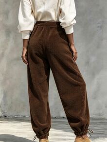 Holdful Holdful Women's Drawstring Waist Casual Versatile Daily Wear Long Pants - Brown - View 2