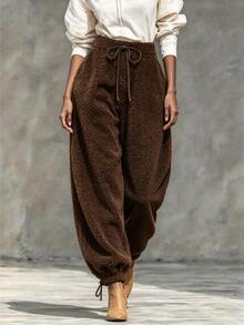 Holdful Holdful Women's Drawstring Waist Casual Versatile Daily Wear Long Pants - Brown - View 3