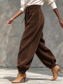 Holdful Holdful Women's Drawstring Waist Casual Versatile Daily Wear Long Pants - Brown - View 7