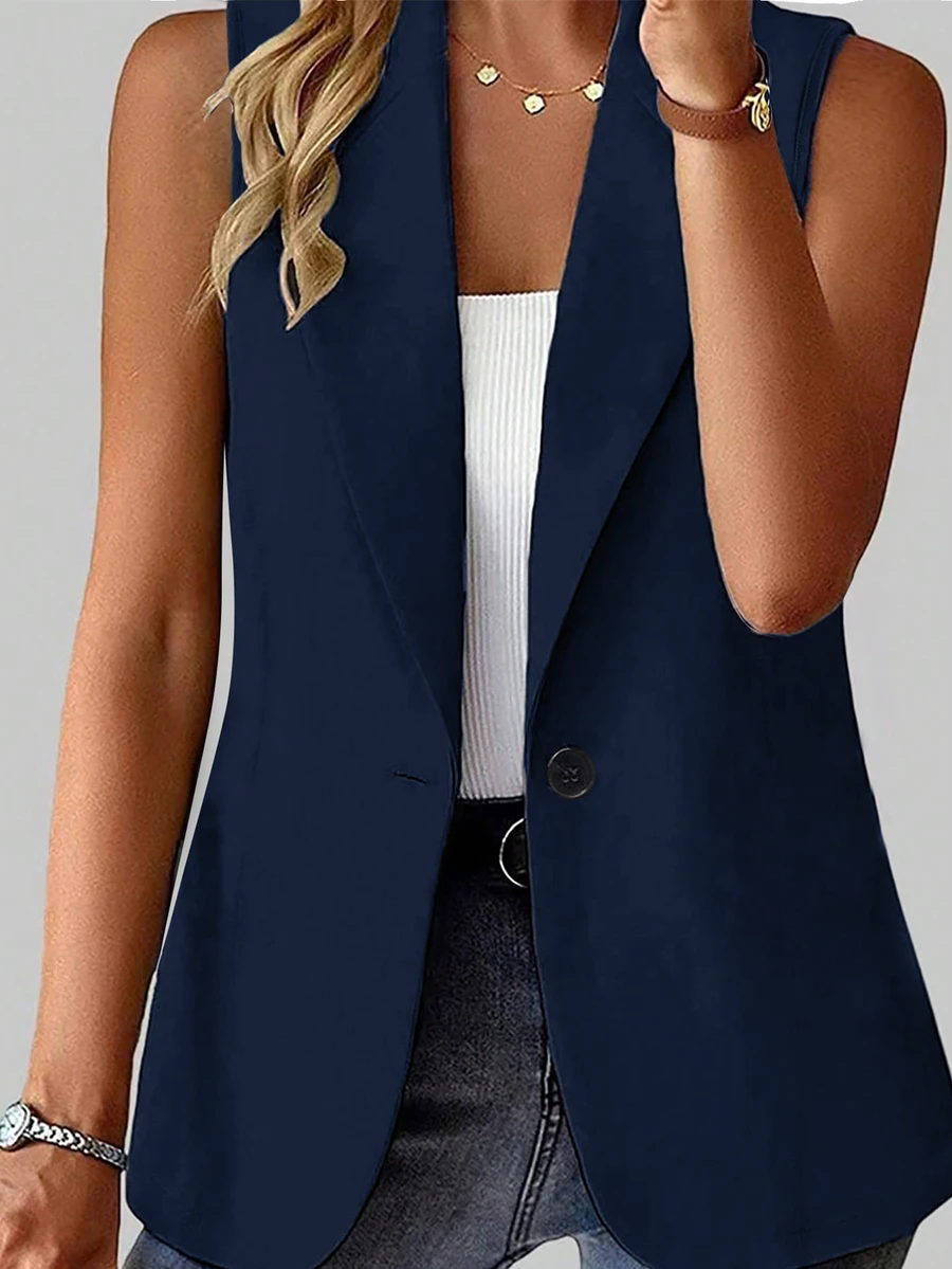 Vionelle Plus Size Women Solid Color Casual Smart Elegant Commute Office Formal Travel Blazer Vest Fall - Blue - View 1
