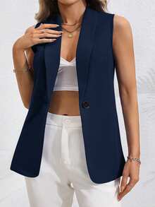 Vionelle Plus Size Women Solid Color Casual Smart Elegant Commute Office Formal Travel Blazer Vest Fall - Blue - View 8
