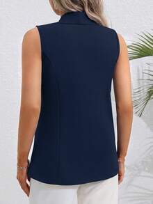 Vionelle Plus Size Women Solid Color Casual Smart Elegant Commute Office Formal Travel Blazer Vest Fall - Blue - View 2