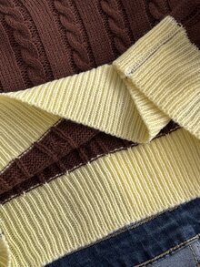 Elamini Contrast Color Polo Collar Cable Knit Women's Sweater - Multicolor - View 3