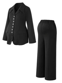 Momance Maternity Business Suit Black Blazer 2 Pieces Set - Black - View 7