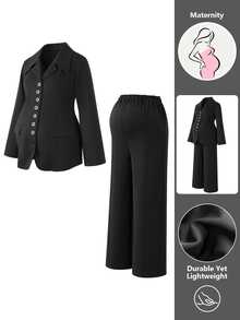Momance Maternity Business Suit Black Blazer 2 Pieces Set - Black - View 5