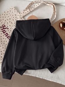 SHEIN Girls Casual Leopard Print Bow Hooded Sweatshirt, Autumn/Winter Casual Outerwear - Black - View 3