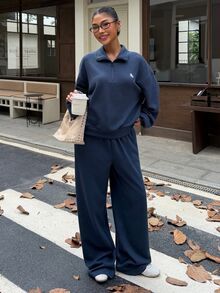 Muchica Women's Waffle Knit Royal Blue Half-Zip Sweatshirt And Pants Set - Blue - View 4