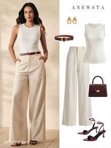 Anewsta Essential Modern New Summer Studded Decor Minimalist Fashion Round Neck Tank Top Commute Holiday Wear - White - View 11