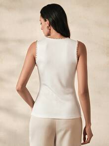 Anewsta Essential Modern New Summer Studded Decor Minimalist Fashion Round Neck Tank Top Commute Holiday Wear - White - View 9