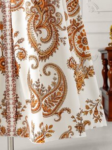DreamSkyne Plus Size Printed Vacation Cinched Waist Full Skirt Dress Fall Party Confirmation Formal Dinner Evening White 1920 Vintage Elegant Celestial - Multicolor - View 7