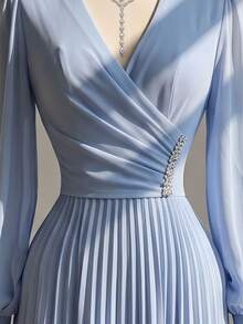 Fine & Folde Women's Elegant Romantic Flowy Pleated Chiffon Dress - Dusty Blue - View 4