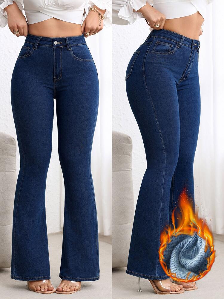 Flexra Women's Casual Everyday Slant Pocket Skinny Flare Jeans - Dark Wash - View 4