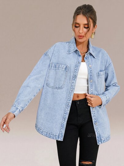Flexra Damskie Topy Jeansowe Asymetryczny Kieszeń Guziki z przodu Prosty Casual