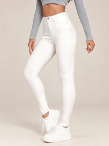 Flexra Women's Casual Slim Fit Pocket Button Jeans - White - View 1