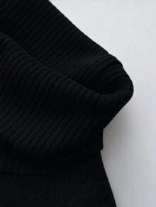 SHEIN Tween Girls Autumn/Winter Thick Warm Casual Basic Daily Wear School Layering High Neck Ribbed Fleece Fabric Solid Color Long School Off-White - Black - View 4