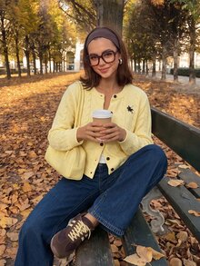 Comfortcana Fall Preppy Casual Classic Rebel Cardigan For Daily Campus Cable Knit Button Front Pale Yellow School Everyday - Pale Yellow - View 3