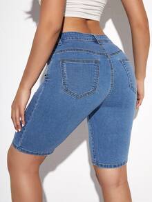 Flexra Solid Skinny Denim Shorts - Medium Wash - View 7