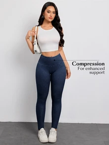 Flexra 女式休闲水洗高腰修身牛仔裤 - 深色水洗藍 - 查看 7