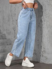 Flexra Plus Size Women Pocket Striped Loose Casual Jeans - Light Wash - View 3