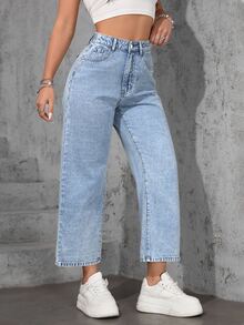 Flexra Plus Size Women Pocket Striped Loose Casual Jeans - Light Wash - View 6