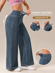 Flexra Women's Casual Athleisure Everyday Washed Elastic Waist Jeans Gym Workout Aqua Blue Summer - Light Wash - View 1