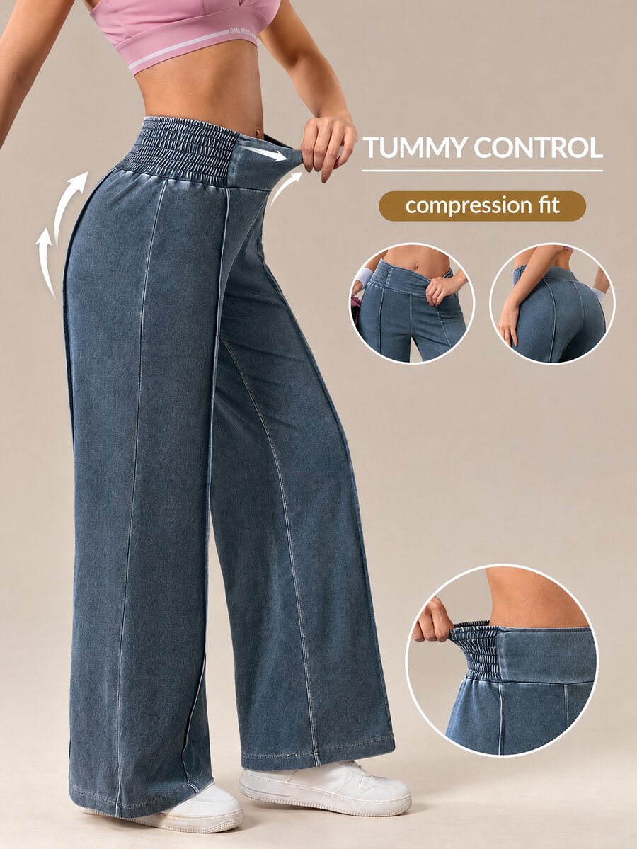 Flexra Women's Casual Athleisure Everyday Washed Elastic Waist Jeans Gym Workout Aqua Blue Summer - Light Wash - View 1