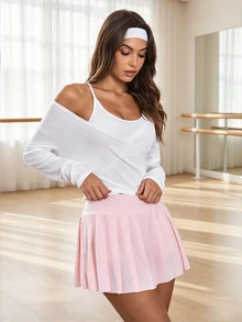 Eassivo Solid Color 2 In 1 Criss-Cross Design Stage Dance Costume Top - White - View 5