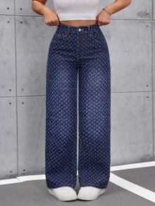 INAWLY Plus Size Women's Casual Daily Travel Denim Jeans With Pockets And Buttons - Dark Wash - View 7