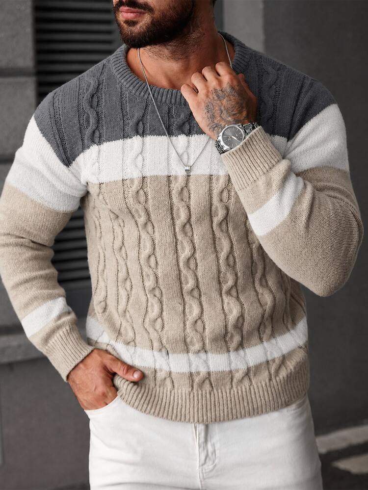 Marcello Vane Men's Crew Neck Colorblock Casual Smart Casual Streetwear Daily Vacation Holiday Birthday Holiday Long Sleeve Sweater Beige Autumn Birthday Holiday - Apricot - View 7