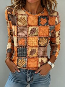 EMERY ROSE Women's Long-Sleeve Tops With Halloween Prints, Loose Casual And Simple Style Fall - Multicolor - View 4