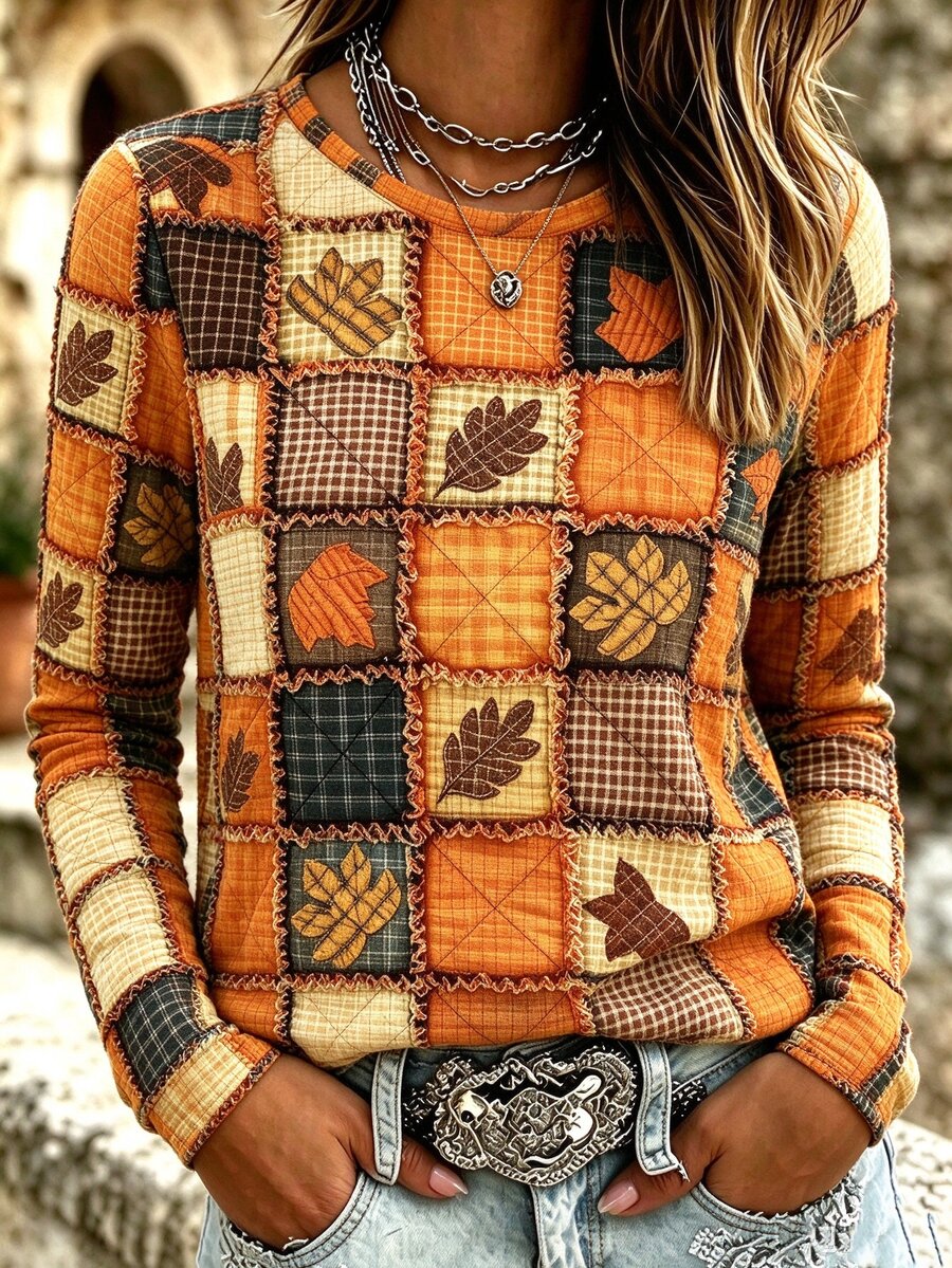 EMERY ROSE Women's Long-Sleeve Tops With Halloween Prints, Loose Casual And Simple Style Fall - Multicolor - View 1