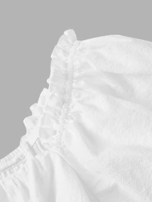 SHEIN MOD 女款 100% 純棉純色方領前綁帶抓皺荷葉邊燈籠袖上衣 白色甜美少女風休閒派對約會聖誕秋季上衣 - 白色 - 查看 8