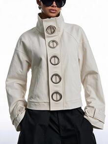 LYSMO Women's Casual Comfortable Light Gray Long Sleeve Regular Jacket, Autumn/Winter - Light Grey - View 1