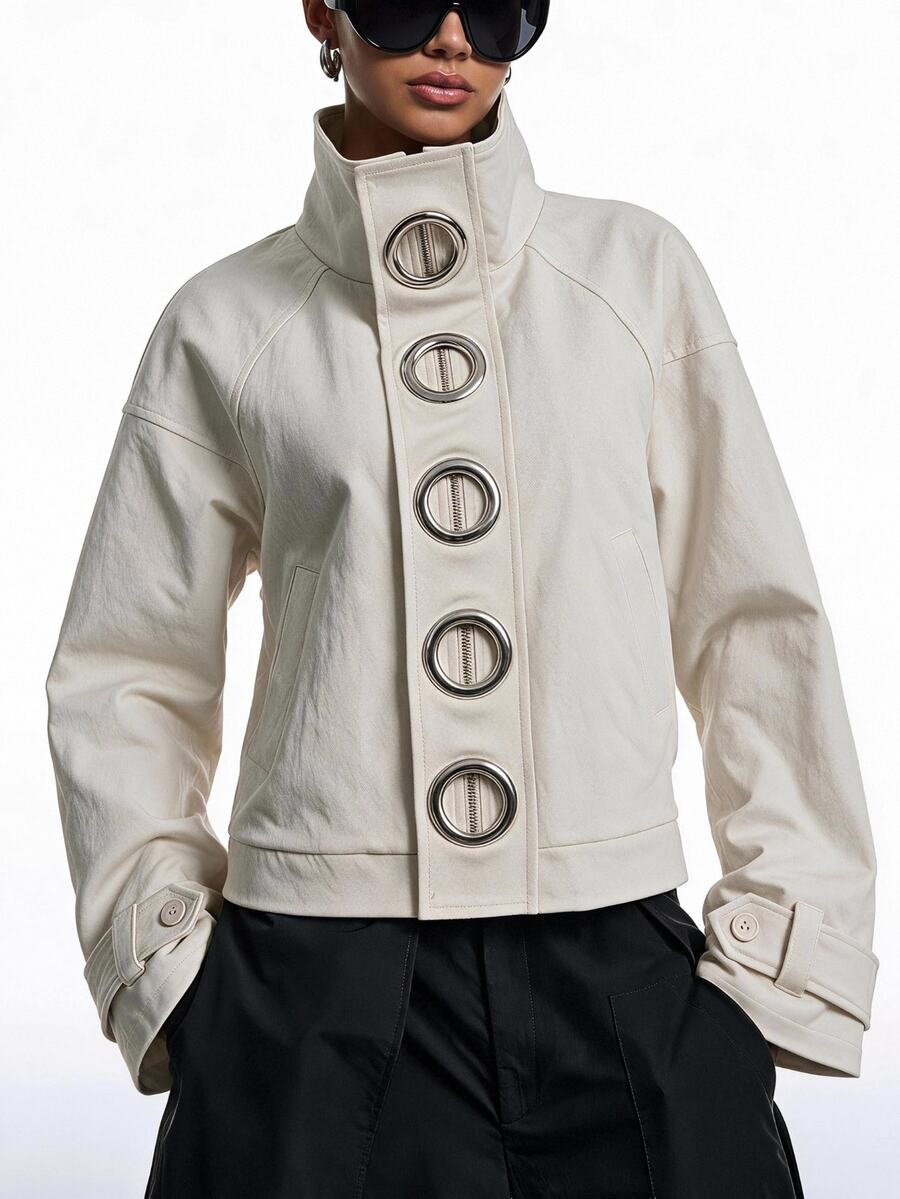 LYSMO Women's Casual Comfortable Light Gray Long Sleeve Regular Jacket, Autumn/Winter - Light Grey - View 1