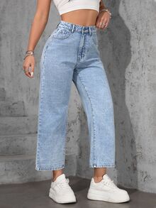 Flexra Women's Casual Washed Loose Straight Leg Jeans - Light Wash - View 3