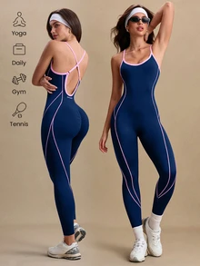 Glamine Women's Seamless Criss-Cross Back Jumpsuit, Sports - Multicolor - View 5