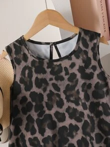 SHEIN Tween Girl Leopard Sleeveless Summer Dress Dresses For Girls Girls Clothes 8 To 12 Years Vacation Shades Of Brown Casual Cute Boho School - Black - View 3