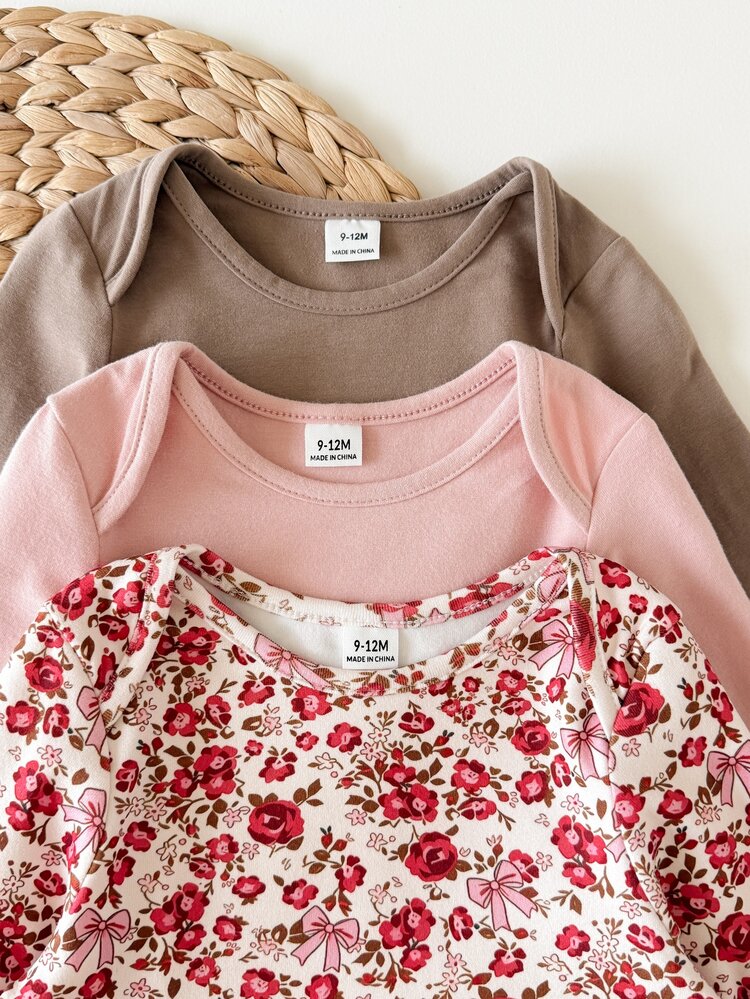 3PCS Baby Girls Autumn Bodysuits - Apricot - View 3