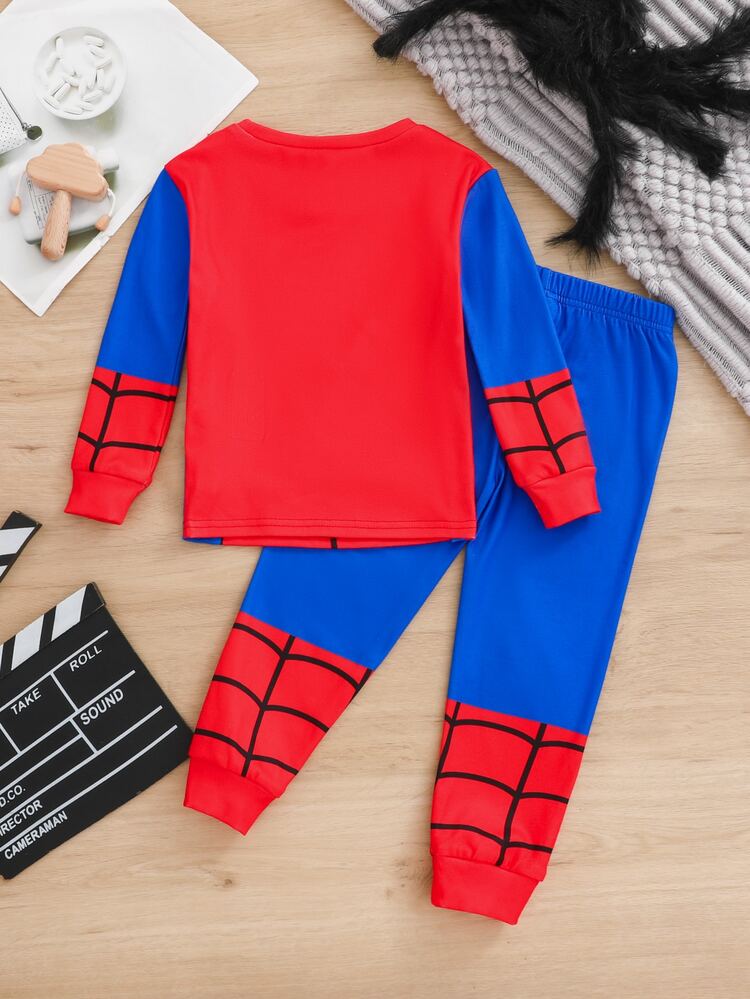 SHEIN Young Boy -In--Dark Spider Kids Pattern Casual Minimalist Snug Fit Comfortable Thick Long Sleeve Crew Neck Pants Loungewear Suitable For Autumn/Winter - Multicolor - View 2