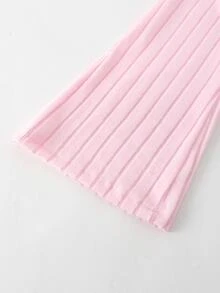 SHEIN 女童休闲衬衫套装，白色蝴蝶结装饰，粉色针织罗纹面料拼布，白色长袖翻领荷叶边下摆衬衫上衣搭配粉色休闲喇叭裤，2 件套，适合返校、休闲、时尚、甜美、可爱、女士日常外出和旅行摄影 - 彩色 - 查看 10