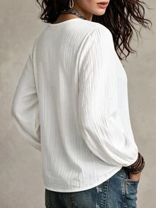 EMERY ROSE Gentle Style Boho Casual Lace Tie Long Sleeve Blouse Lightweight Commute Vacation Date Plus Size Shirt French Romantic Outfit For Women Travel White - White - View 2