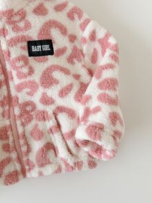SHEIN 2pcs Baby Girl Autumn/Winter Cute Versatile Casual Fuzzy Stand Collar Jacket - Pink - View 3
