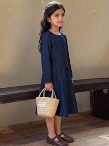 Dazy Kids 青少年女孩秋季服飾 牛仔吊帶裙 - 深色水洗藍 - 查看 11
