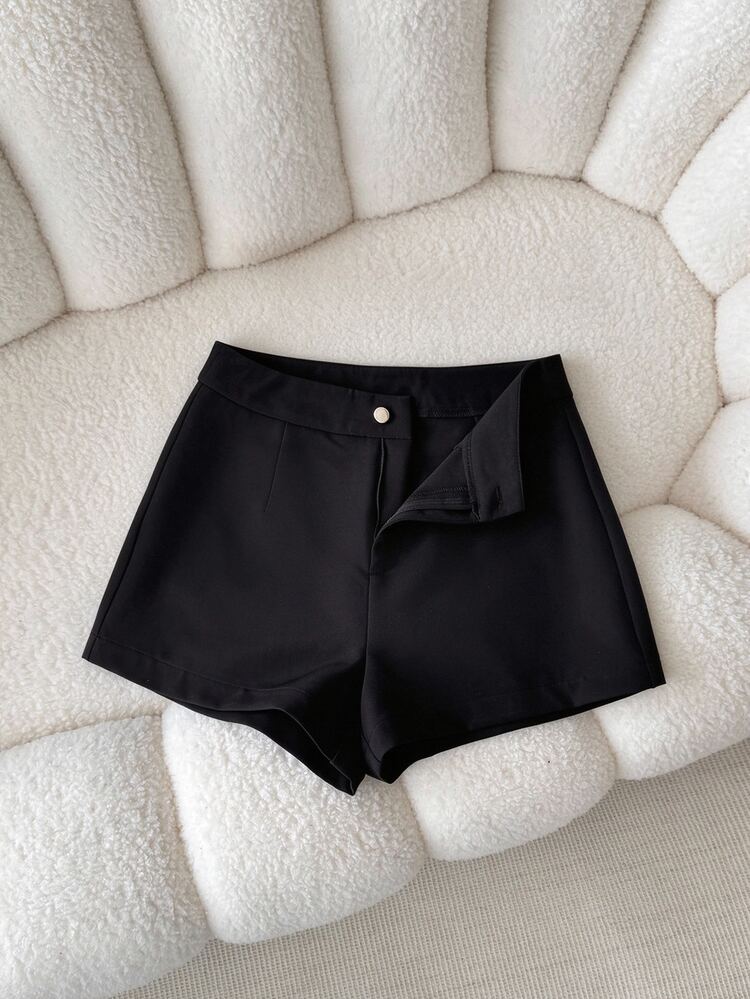 INAWLY Women's Solid Color Simple & Fashionable Pants, Suitable For Summer - Black - View 1