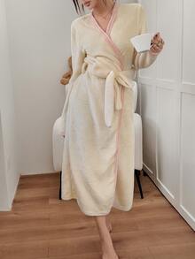 Napfluff Women's Plush Robe With Butterfly Embroidery On Back, Autumn/Winter Loungewear - Beige - View 5