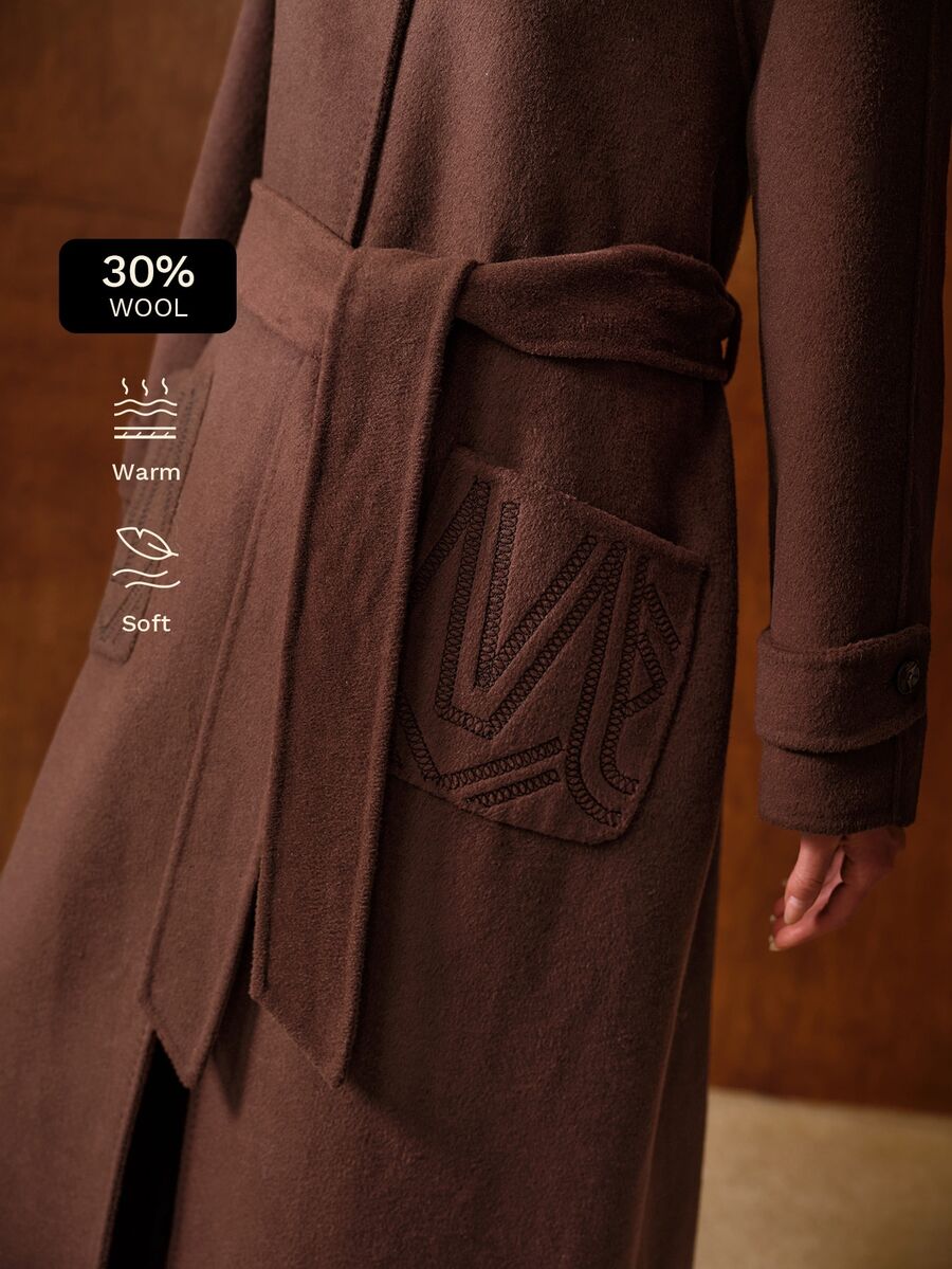 MOTF PREMIUM WOMEN'S AUTUMN/WINTER LONG SLEEVE CASUAL DOUBLE-FACED WOOL LONG COAT - Coffee Brown - View 1